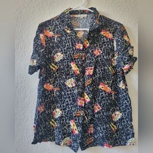 Vintage Men's Black Patterned Shirt size M